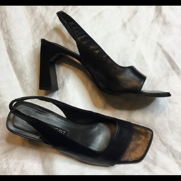 NINE WEST 7M Black Leather peek Toe Sling Back GUC - Picture 7 of 8